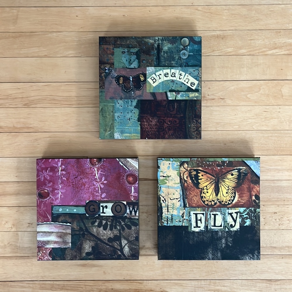 Set of three square 6”x 6” canvas prints from The Kelly Rae Roberts Collection.